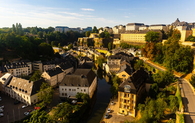 Skyline of old town Luxembourg City from top view