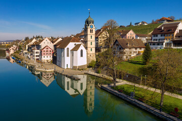 Fototapeta na wymiar Eglisau town on Rhine river, Switzerland