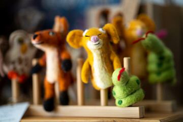Felt animal toys, and finger puppet in a shop in Australia 