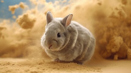 A cute chinchilla rolling in dust. AI generated