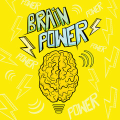 Lamp Brain Power, Retro Style Illustration