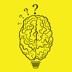 Lamp Brain Illustration, Hand Draw, Line Art