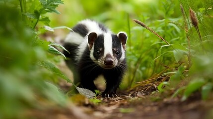 A cute skunk investigating its surroundings. AI generated
