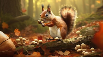 A determined squirrel gathering acorns. AI generated