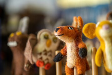 Felt animal toys, and finger puppet in a shop in Australia 