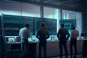 financial managers analysing graph screen in office