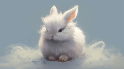 A fluffy bunny grooming itself with delicate paw str. AI generated