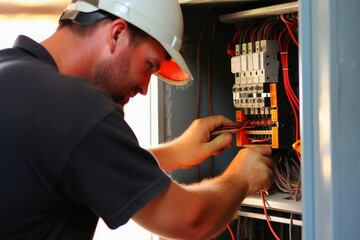 An electrician during a repair created with generative AI technology.