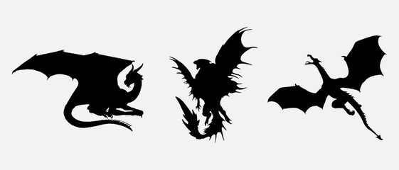 Obraz premium isolated black silhouette of a dragon , vector collection
