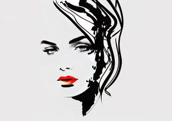 Acrylglasbilder Eine Linie Elegant sketch of a female abstract face. Drawing of a woman face in a minimalist style. Fashionable illustration for print cosmetic, postcard, banner. line Art. fashion  © britaseifert
