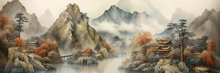 Poster watercolor painting Japanese village © Buzz