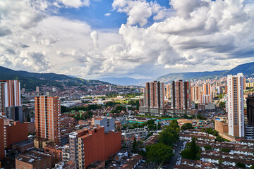 Fototapeta na wymiar Scenic View of Medellin Colombia Skyline with mountains in the background 