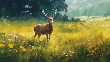 A gentle deer grazing in a meadow. AI generated