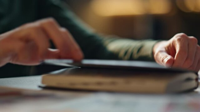 Woman hands closing notepad putting pen inside closeup. Girl finish noting plan.