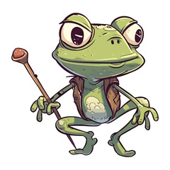 Naklejka premium Smiling toad mascot sitting with magic wand