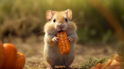 A grateful hamster munching on a carrot. AI generated