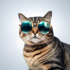 Portrait of a cat with glasses. Illustration. Ai generation.
