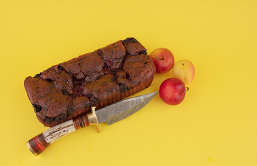 Raspberry pie, fruits, knife,