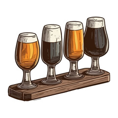 Foamy beer cups on wooden table