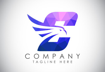 English alphabet C with Eagle head negative space symbol. Creative Eagle head vector design template