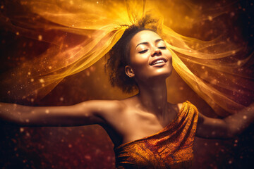 Empowered woman surrounded by a radiant, loving energy, confidently expressing love and gratitude, generative ai