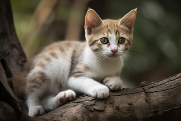 Kitten perched on a tree branch. Generative AI