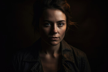 Envious portrait of a woman in a studio setup with a dark and moody atmosphere and an enigmatic expression on her face, generative ai - obrazy, fototapety, plakaty