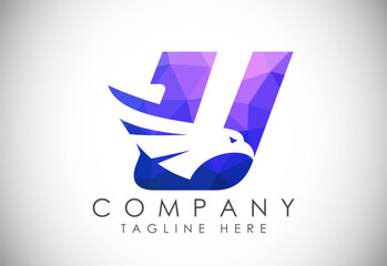 English alphabet U with Eagle head negative space symbol. Creative Eagle head vector design template