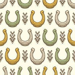 Lucky Colorful Horseshoe Drawing Seamless Vector Repeat Pattern