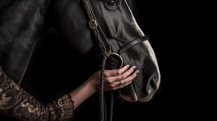 A loyal horse nuzzling its masters hand. AI generated
