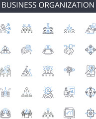 Business organization line icons collection. Innovation, Futurism, Progress, Revolution, Advancement, Tomorrow, Change vector and linear illustration. Cutting-edge,Modernization,Visionary outline