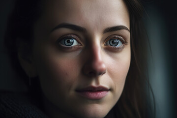 Fototapeta premium Portrait of a woman with an affectionate expression, her eyes filled with love, as if gazing at someone dear, generative ai