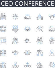 Ceo conference line icons collection. Indie, Authentic, Creativity, Diversity, Empowering, Experimental, Freedom vector and linear illustration. Gritty,Innovative,Low-budget outline signs set