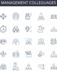 Management colleguages line icons collection. Adaptability, Analytical, Attention-to-detail, Collaboration, Communication, Creativity, Critical thinking vector and linear illustration. Dedication