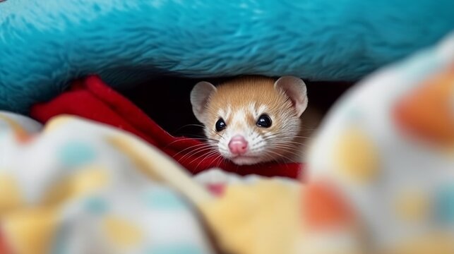 A mischievous ferret hiding a favorite toy in its be. AI generated