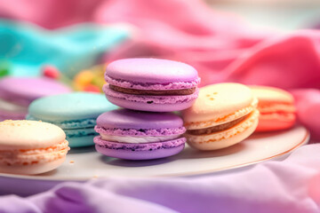 Obraz na płótnie Canvas Set french cookies macaroon, pastel colors macaron dessert, sweet tasty cakes. Generative AI