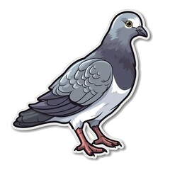 Cartoon sticker of a Pigeon over white background. Generative AI illustration