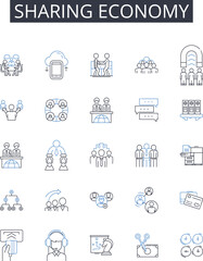 Sharing Economy line icons collection. Unity, Harmony, Bonding, Connection, Fellowship, Companionship, Cooperation vector and linear illustration. Community,Collaboration,Teamwork outline signs set - obrazy, fototapety, plakaty