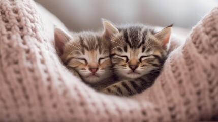 Fototapeta na wymiar A pair of cuddly kittens snuggled up together. AI generated