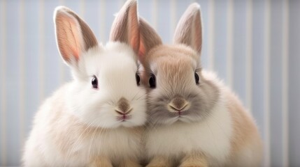 Fototapeta premium A pair of cuddly rabbits cuddling up together. AI generated