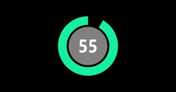 Countdown timer from 60 to 0 seconds realtime. Modern flat design of countdown animation on black background. 4K resolution.