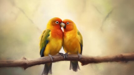 Fototapeta na wymiar A pair of lovebirds chirping sweetly at each other. AI generated