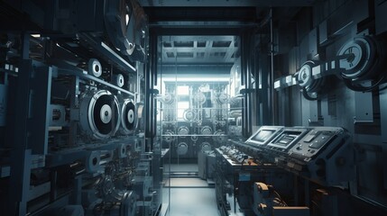 Robots in Manufacturing Factory - Futuristic Machine Aesthetics with Modern Style and Computer Screens - Generative AI