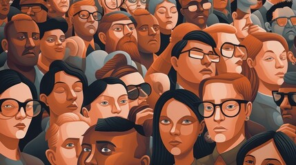 Crowd of People: Abstract Illustration with Illusory Wallpaper Portraits, Generative AI