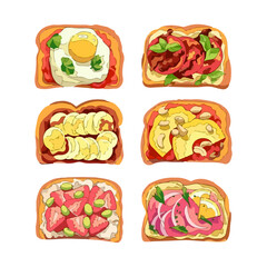 Set of watercolor sweet and savory toast sandwich vector illustration