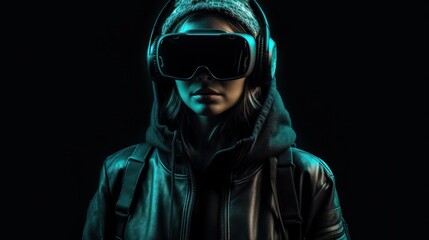 Hyperrealistic Girl with VR Headset - Futuristic Virtual Reality Concept, Generative AI