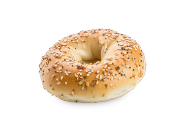 Delicious bread bagel roll with seeds isolated on transparent background. Generative AI