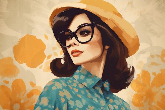 Mujer ilustraci&oacute;n de estilo retro de los a&ntilde;os 50 