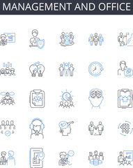 Management and office line icons collection. Corporate, Central, Hub, Base, Main, Center, Capital vector and linear illustration. Nerve center,Anchor,Centralized outline signs set