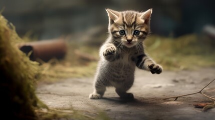 Fototapeta premium A playful kitten chasing its tail. AI generated